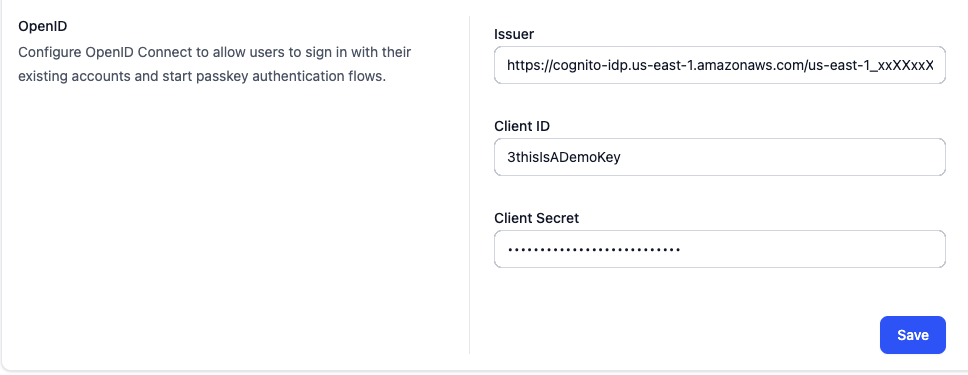 SendAuth identity provider configuration screenshot