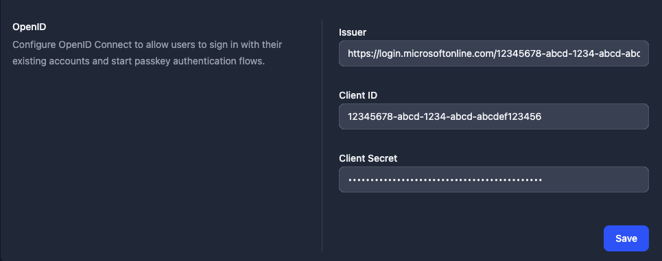 SendAuth identity provider configuration example