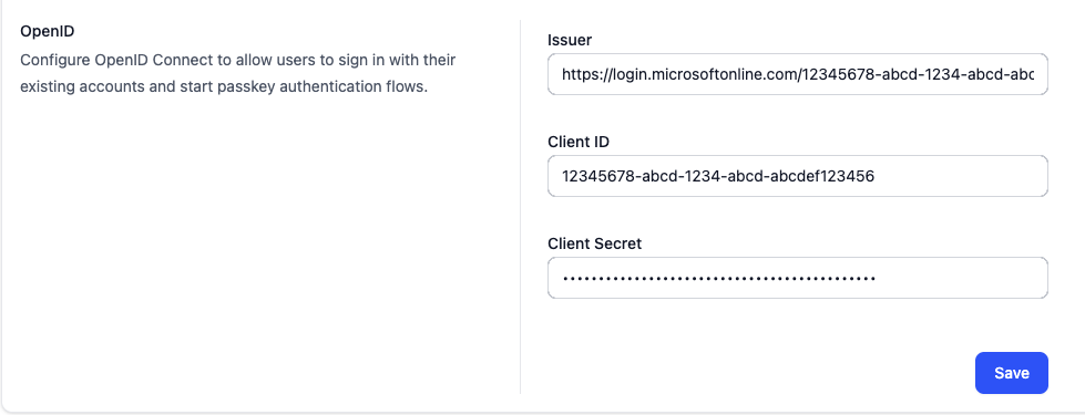 SendAuth identity provider configuration example