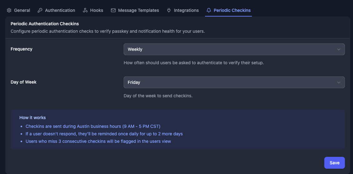 Checkin configuration