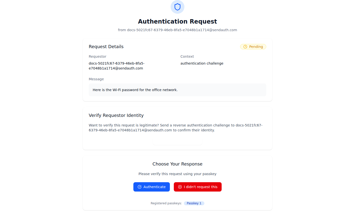 Authenticate and deny buttons